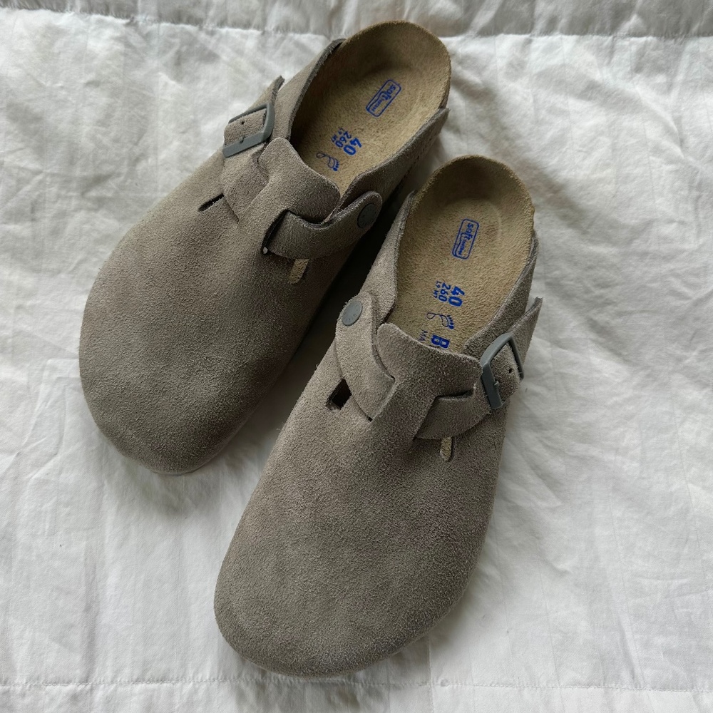 Birkenstock Boston Soft Footbed, Suede, Color: Stone Coin Size 40 (sold out)